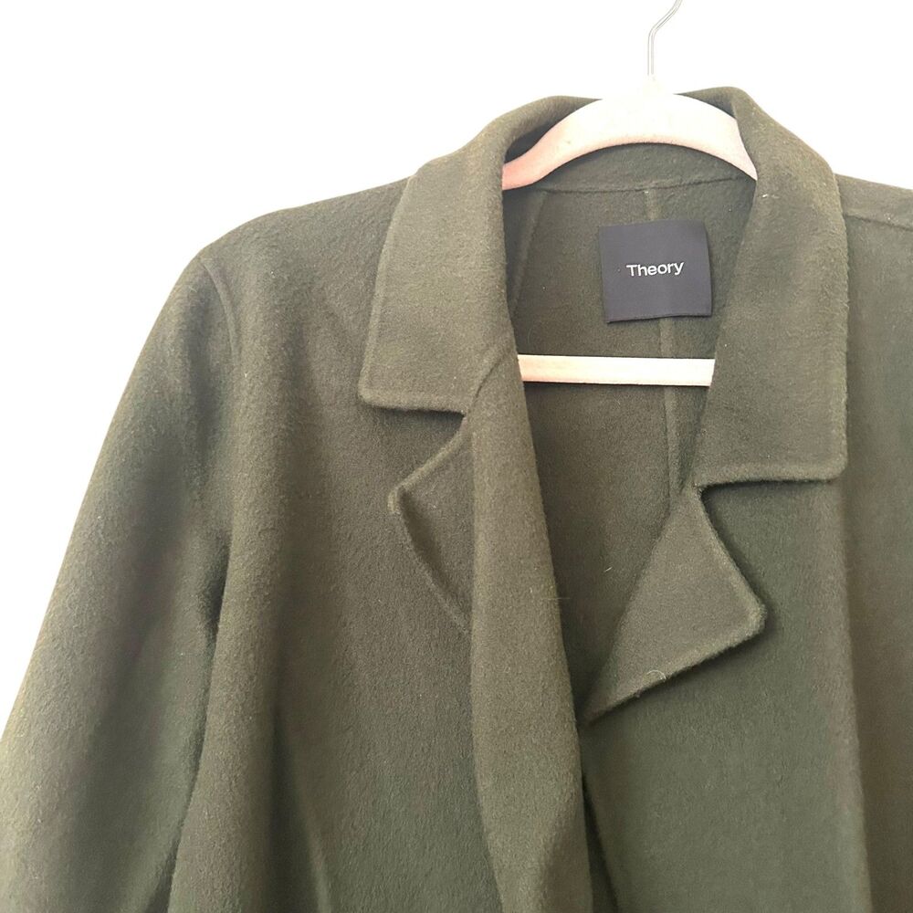 THEORY Sileena Wool Cashmere Open Front Jacket Spruce Green Medium - Picture 5 of 6
